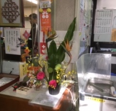 2018/12/01　太子堂区民センターの文化祭の迎え花を縮小して受付に飾りました
